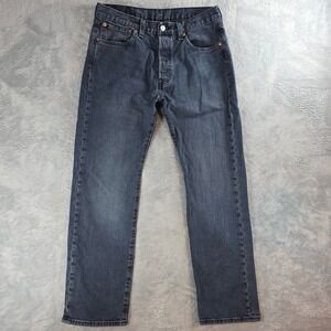 Levi's Mens 32x30 Dark Blue 501 Original Fit Straight Leg Stretch Jeans Button